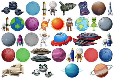 Set of different space objects illustrationのイラスト素材