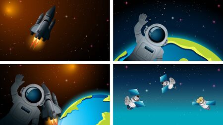 Set of different space scenes illustrationのイラスト素材