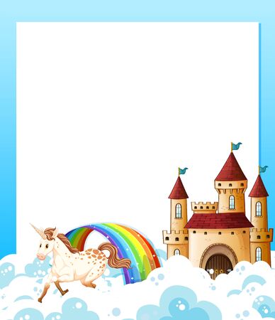 Unicorn and castle template frameのイラスト素材