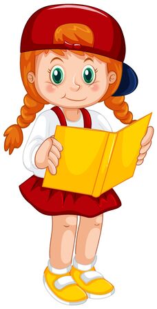 Red haird girl holding book  illustrationのイラスト素材