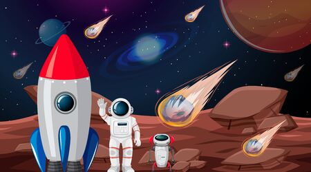Astronaut on planet scene illustrationのイラスト素材