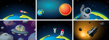Set of space backgrounds illustrationのイラスト素材
