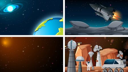 Set of space backgrounds illustrationのイラスト素材