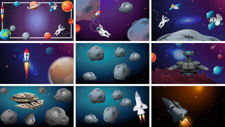 Set of various space scenes illustrationのイラスト素材