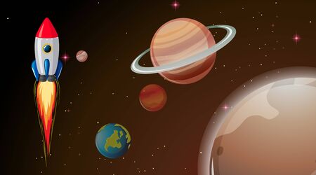 Rocket in space scene  illustrationのイラスト素材
