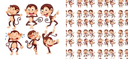 Cheeky monkey set and seamless arrangementのイラスト素材