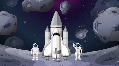 Astronaut and rocket space scene illustrationのイラスト素材