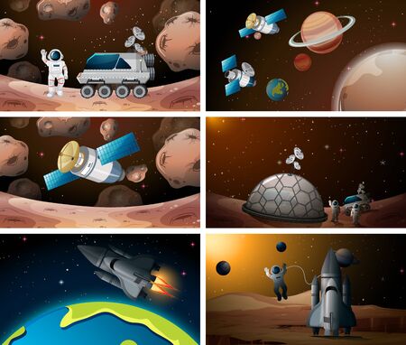 Set of space scene illustrationのイラスト素材