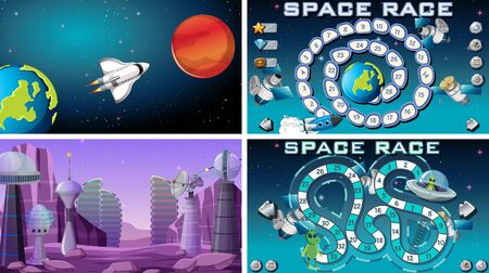 Set of space games illustrationのイラスト素材