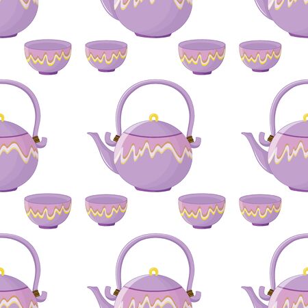 Seamless pattern tile cartoon with kettle and bowls illustrationのイラスト素材