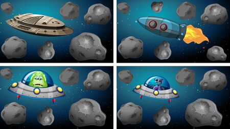 Set of different space ships illustrationのイラスト素材