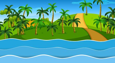 Empty nature beach ocean coastal landscape illustrationのイラスト素材