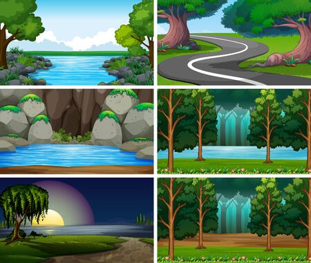 Empty, blank landscape nature scenes illustrationのイラスト素材