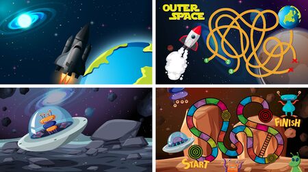 Set of space games illustrationのイラスト素材