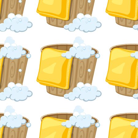 Seamless pattern tile cartoon with bucket with water and towel illustrationのイラスト素材