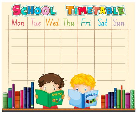 Timetable school planning with characters illustrationのイラスト素材