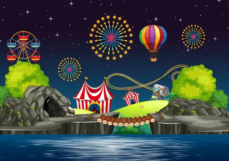 Scene background design with circus at night  illustrationのイラスト素材