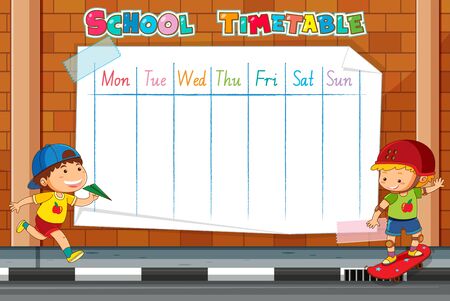 A school timetable blank template with cartoonsのイラスト素材