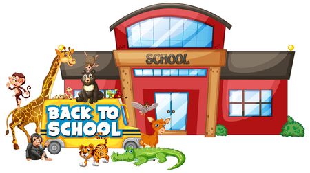 Back to school template with animals illustrationのイラスト素材