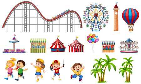 Isolated objects from circus theme with  kids and ridesのイラスト素材