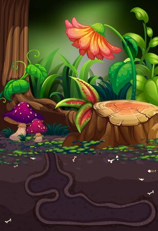 Nature scene with flowers and log illustrationのイラスト素材