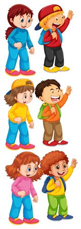 Isolated set of boys and girl illustrationのイラスト素材