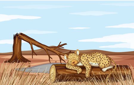 Deforestation scene with cheetah dying  illustrationのイラスト素材