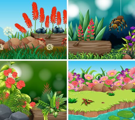 Set of background scene with nature theme illustrationのイラスト素材