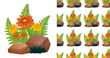 Seamless background design with orange gerbera flowers on stone illustrationのイラスト素材