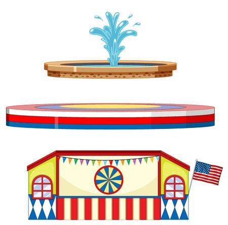 Circus stages and fountain on white background illustrationのイラスト素材