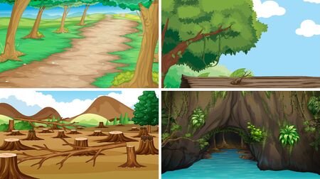 Empty, blank landscape nature scenes illustrationのイラスト素材