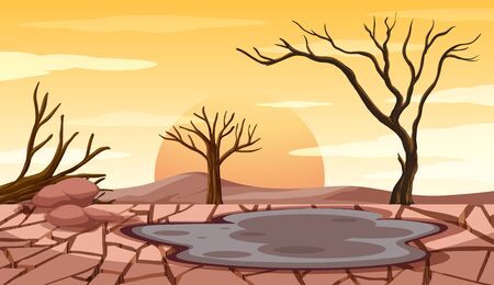 Deforestation scene with drought land illustrationのイラスト素材