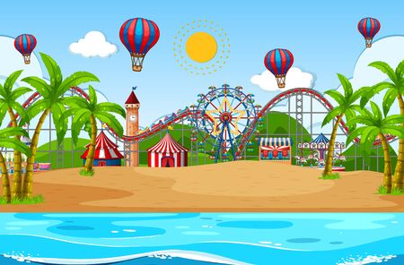 Scene background design with circus on the beach illustrationのイラスト素材