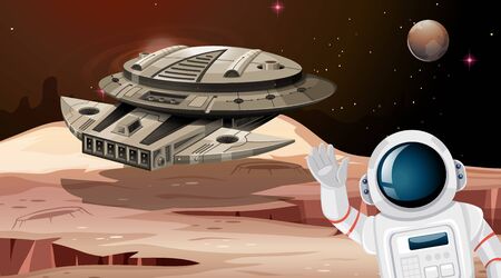 Space ship and asronuat scene illustrationのイラスト素材