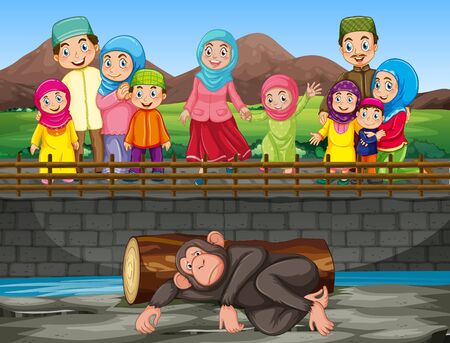 Scene with people at the zoo illustrationのイラスト素材