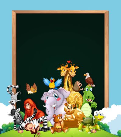 Border template design with cute animals illustrationのイラスト素材