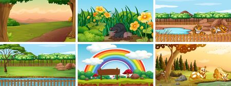 Set of different scene of nature illustrationのイラスト素材
