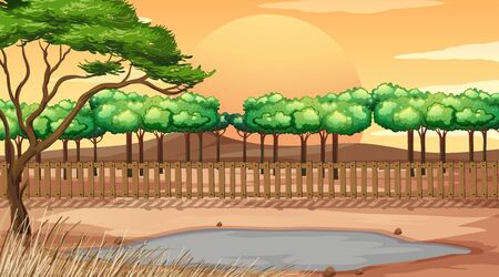 Background scene with park at sunset illustrationのイラスト素材