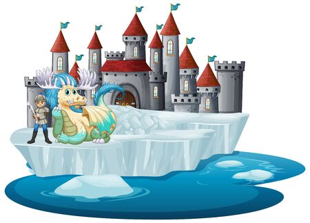 Scene with dragon and knight illustrationのイラスト素材