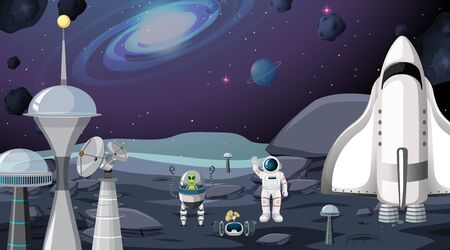 Alien and astronaut scene illustrationのイラスト素材