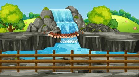 Background scene with waterfall in the park illustrationのイラスト素材