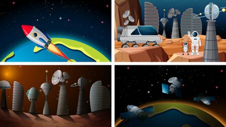 Set of space backgrounds illustrationのイラスト素材
