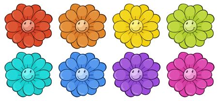 Isolated set of flowers in many colors illustrationのイラスト素材
