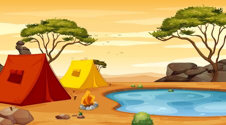 Background scene with tents on the ground illustrationのイラスト素材