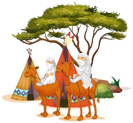 Isolated picture of people riding camels illustrationのイラスト素材
