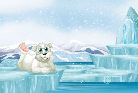 Scene with cute polar bear on ice illustrationのイラスト素材