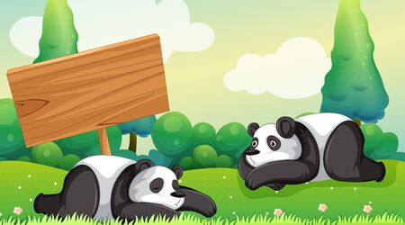 Scene with two pandas in the park illustrationのイラスト素材