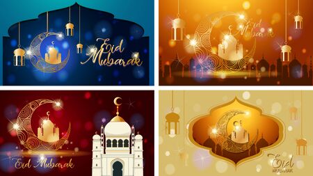 Four background designs for Muslim festival Eid Mubarak illustrationのイラスト素材