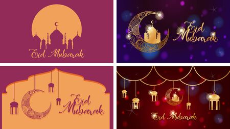 Four background designs for Muslim festival Eid Mubarak illustrationのイラスト素材