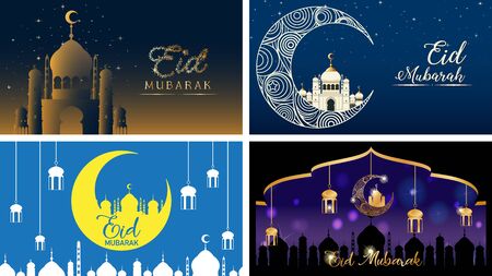 Four background designs for Muslim festival Eid Mubarak illustrationのイラスト素材